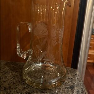 Like NEW -MCM- Vintage Leonard Silver Crystal Pitcher w etched flower design